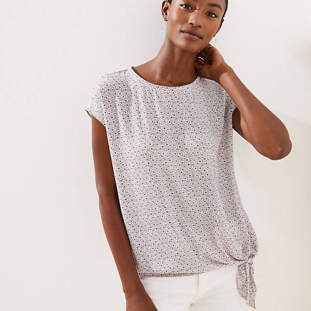 LOFT Women's NWT Garden Mixed Media Tie Hem Top